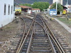 
East end of Regua Station with interlaced metre and broad gauge trackwork, April 2012